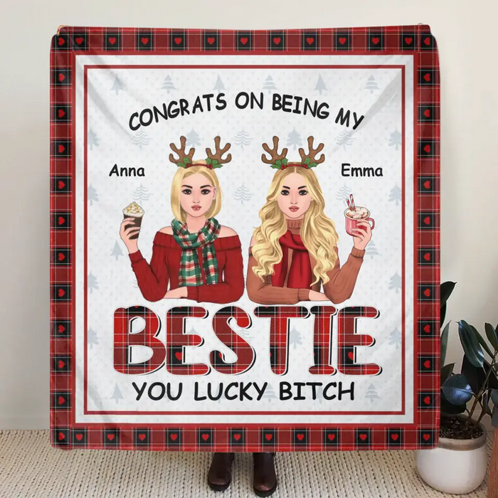 Personalized Besties Pillow Cover/Fleece Throw Blanket/Quilt - Christmas Gift Idea For Friends/Besties - Congrats On Being My Bestie