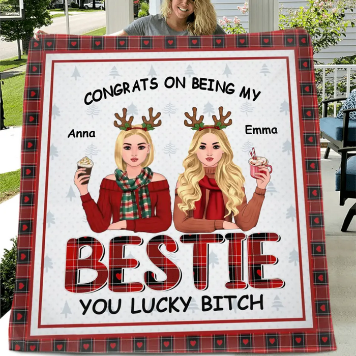 Personalized Besties Pillow Cover/Fleece Throw Blanket/Quilt - Christmas Gift Idea For Friends/Besties - Congrats On Being My Bestie
