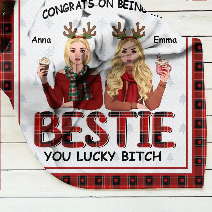 Personalized Besties Pillow Cover/Fleece Throw Blanket/Quilt - Christmas Gift Idea For Friends/Besties - Congrats On Being My Bestie