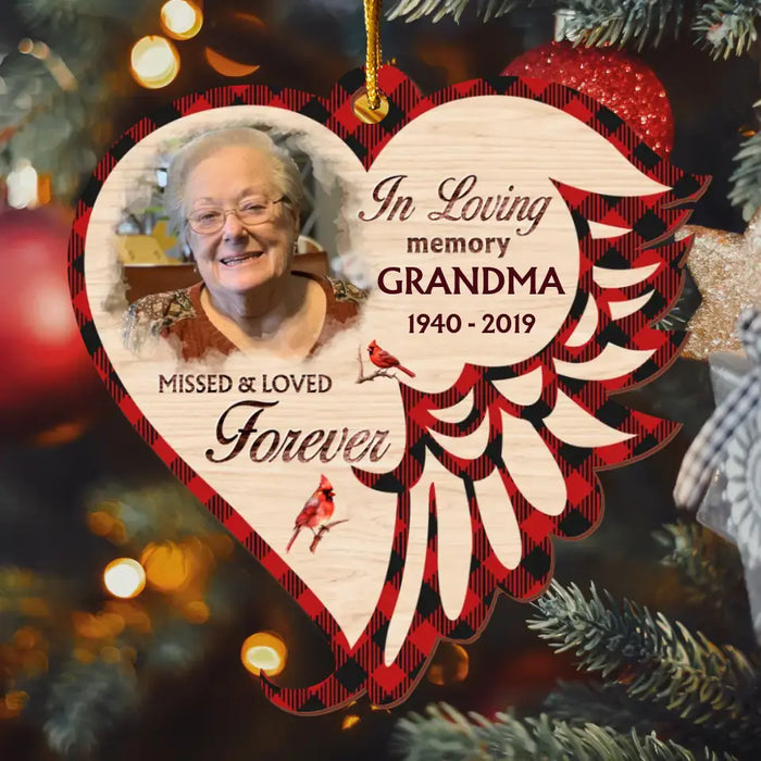Personalized Memorial Photo Wooden Ornament - Christmas/Memorial Gift Idea for Family - Missed & Loved Forever