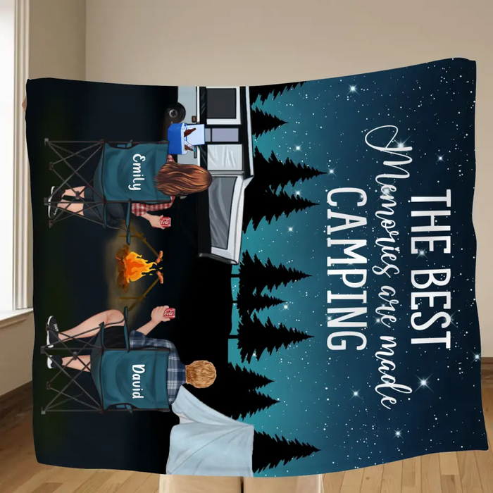 Personalized Camping Quilt/Fleece Throw Blanket - Gift Idea For Couple, Camping Lovers, Family - Up to 5 Kids, 4 Pets - The Best Memories Are Made Camping