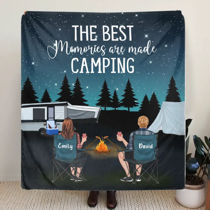 Personalized Camping Quilt/Fleece Throw Blanket - Gift Idea For Couple, Camping Lovers, Family - Up to 5 Kids, 4 Pets - The Best Memories Are Made Camping