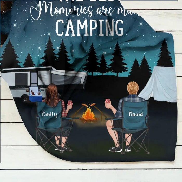 Personalized Camping Quilt/Fleece Throw Blanket - Gift Idea For Couple, Camping Lovers, Family - Up to 5 Kids, 4 Pets - The Best Memories Are Made Camping