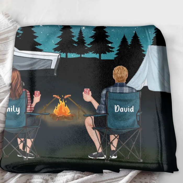 Personalized Camping Quilt/Fleece Throw Blanket - Gift Idea For Couple, Camping Lovers, Family - Up to 5 Kids, 4 Pets - The Best Memories Are Made Camping
