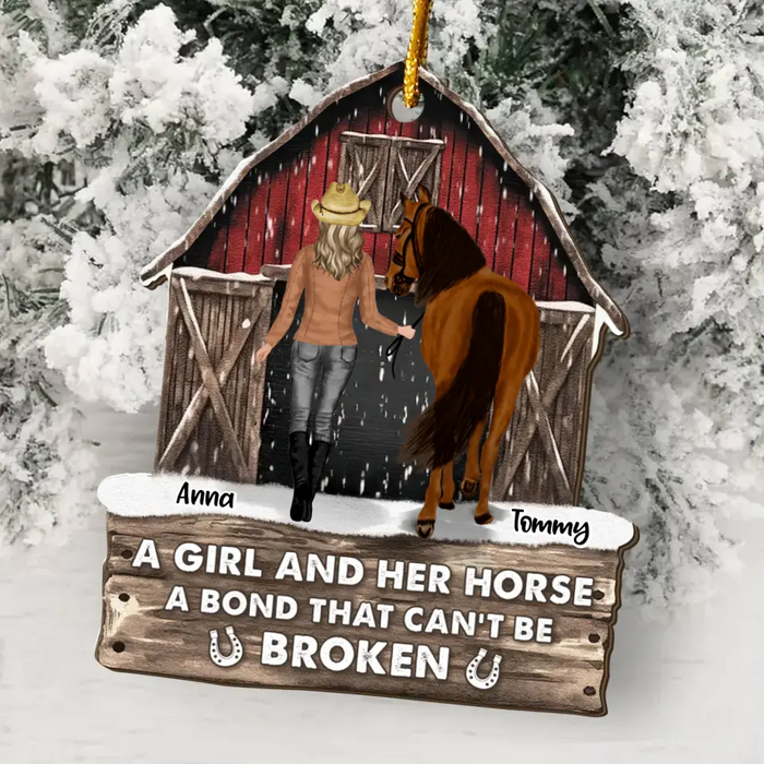 Personalized Horse Lover Red Barn Christmas Acrylic Ornament - Gift Idea For Horse Mom - A Girl And Her Horse A Bond That Can't Be Broken