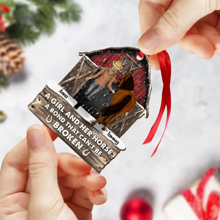Personalized Horse Lover Red Barn Christmas Acrylic Ornament - Gift Idea For Horse Mom - A Girl And Her Horse A Bond That Can't Be Broken