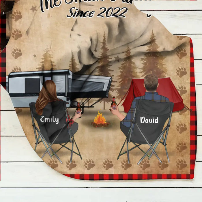 Custom Camping Quilt/Fleece Throw Blanket - Gift Idea For Couple, Camping Lovers, Family - Up to 3 Kids, 3 Pets