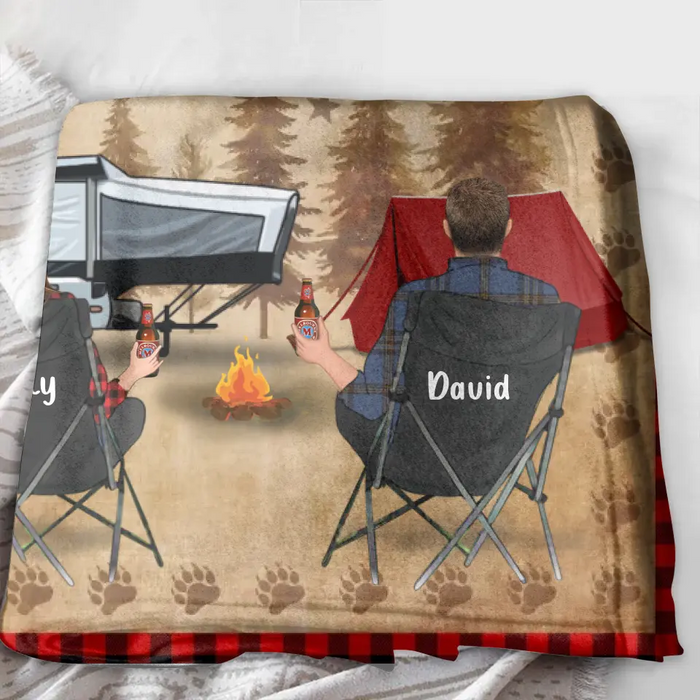 Custom Camping Quilt/Fleece Throw Blanket - Gift Idea For Couple, Camping Lovers, Family - Up to 3 Kids, 3 Pets