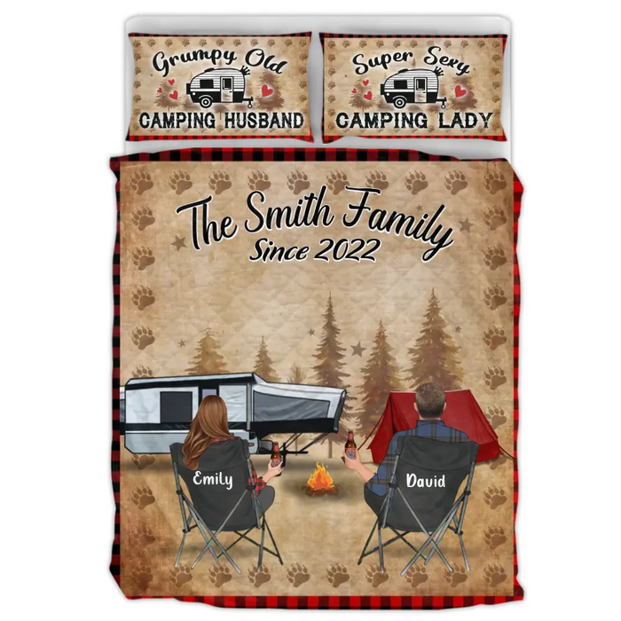 Custom Camping Quilt Bed Sets - Gift Idea For Couple, Camping Lovers, Family - Up to 3 Kids, 3 Pets