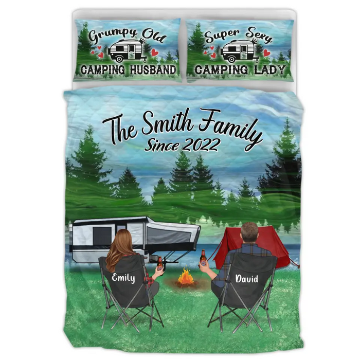 Personalized Camping Quilt Bed Sets - Gift Idea For Couple, Camping Lovers, Family - Up to 3 Kids, 3 Pets