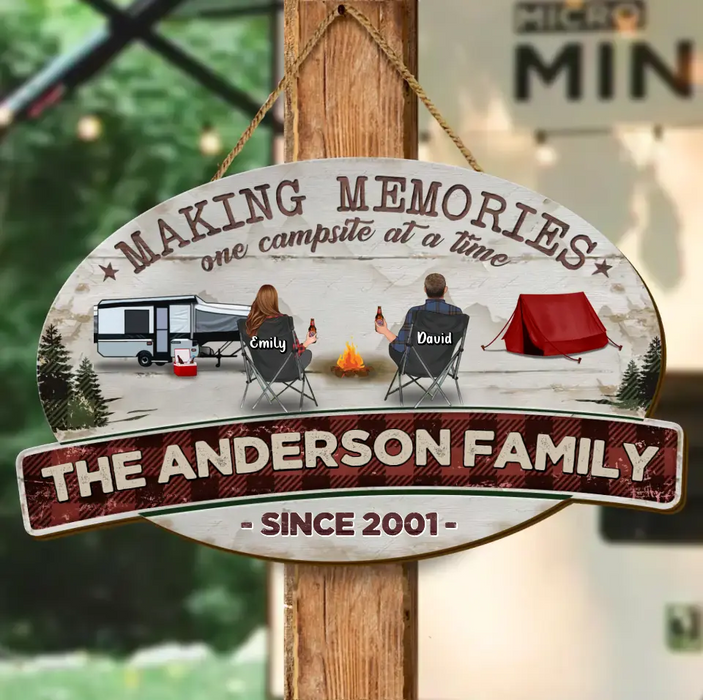 Personalized Camping Family Wooden Sign - Gift Idea For Couple Camping Lovers - Couple/Adult With Up to 3 Kids And 3 Pets