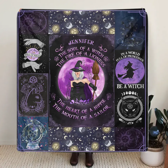 Personalized Witch Quilt/Fleece Throw Blanket - Halloween Gift Idea For Witch Lovers - The Soul of A Witch The Fire Of A Lioness
