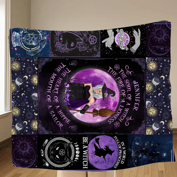 Personalized Witch Quilt/Fleece Throw Blanket - Halloween Gift Idea For Witch Lovers - The Soul of A Witch The Fire Of A Lioness