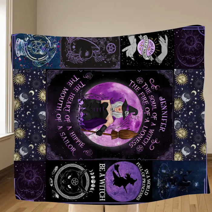 Personalized Witch Quilt/Fleece Throw Blanket - Halloween Gift Idea For Witch Lovers - The Soul of A Witch The Fire Of A Lioness