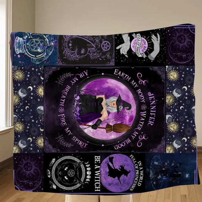 Personalized Witch Quilt/Fleece Throw Blanket - Halloween Gift Idea For Witch Lovers - Earth My Body Water My Blood Air My Breath Fire My Spirit
