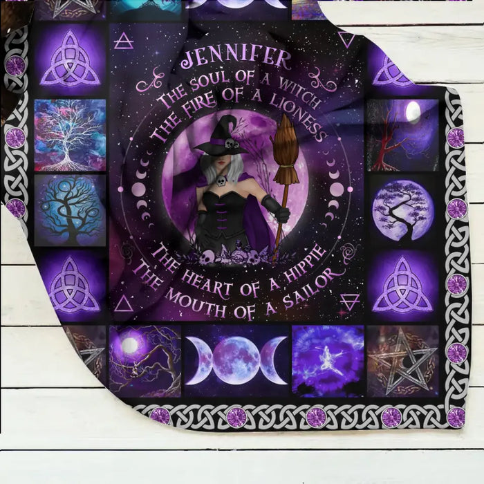 Personalized Witch Fleece Throw Blanket & Quilt - Halloween Gift Idea For Witch Lovers - The Soul of A Witch The Fire Of A Lioness