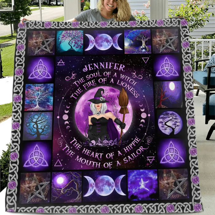 Personalized Witch Fleece Throw Blanket & Quilt - Halloween Gift Idea For Witch Lovers - The Soul of A Witch The Fire Of A Lioness