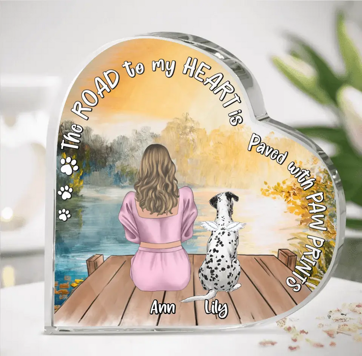 Personalized Pet Mom Crystal Heart - Up to 4 Dogs/Cats - Memorial Gift Idea for Dog/Cat Owners - The Road To My Heart Is Paved With Paw Prints