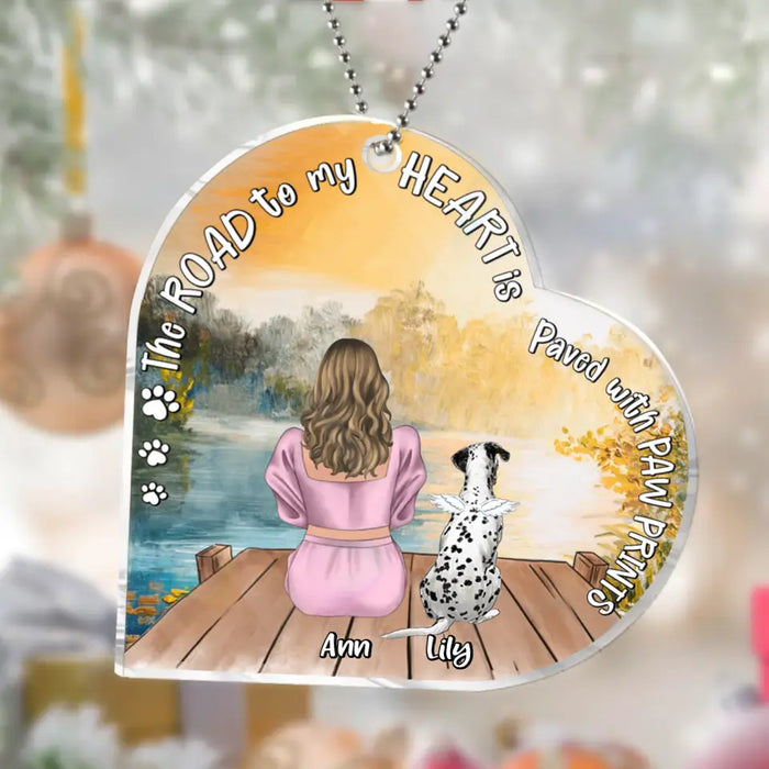 Personalized Pet Mom Acrylic Ornament - Up to 4 Dogs/Cats - Memorial Gift Idea for Dog/Cat Owners - The Road To My Heart Is Paved With Paw Prints
