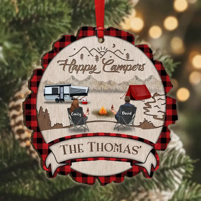 Personalized Camping Wooden Ornament - Couple/Parents With Up to 2 Kids And 3 Pets - Christmas Gift Idea For Family/Camping Lovers - Happy Campers
