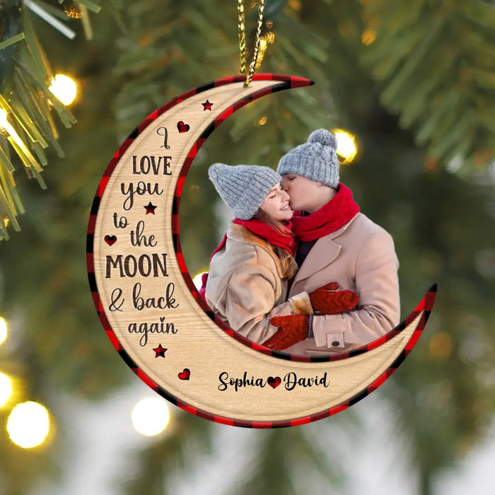 Personalized Couple Wooden Ornament - Upload Photo - Christmas/Anniversary Gift Idea for Couple - I Love You To The Moon & Back Again