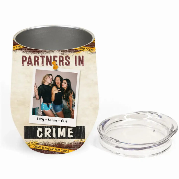 Personalized Besties Funny Wine Tumbler - Upload Photo - Christmas Gift Idea For Friends/Sisters/BFF - Partners In Crime