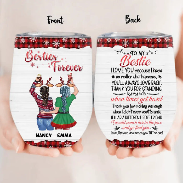 Personalized Besties Wine Tumbler - Christmas Gift Idea for Sisters/Friends/Besties - Besties Forever