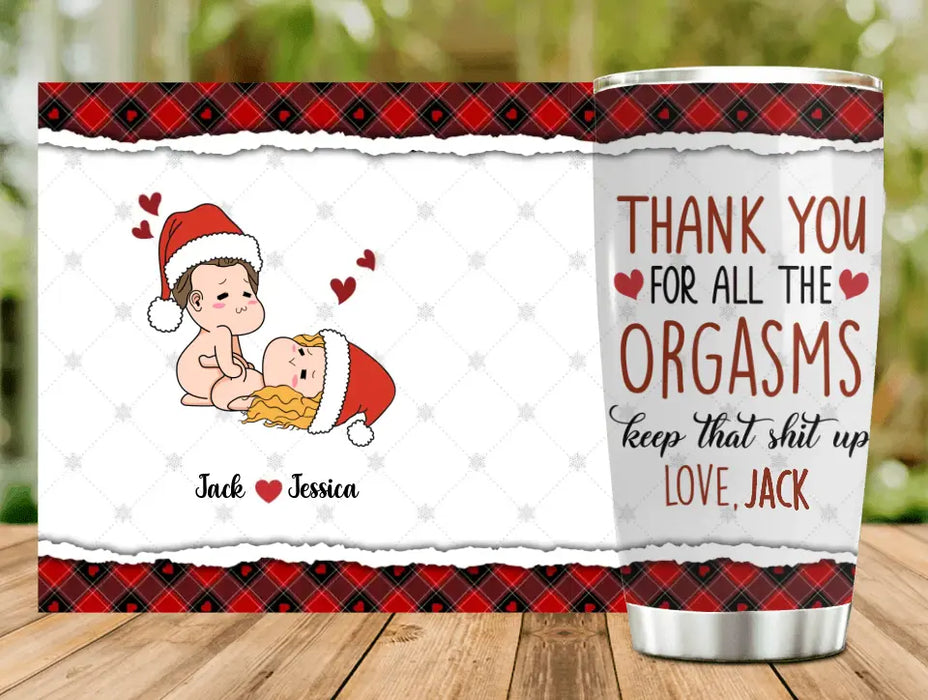 Personalized Funny Christmas Couple Tumbler - Christmas Gift Idea For Couple - Thank You For All Orgasms