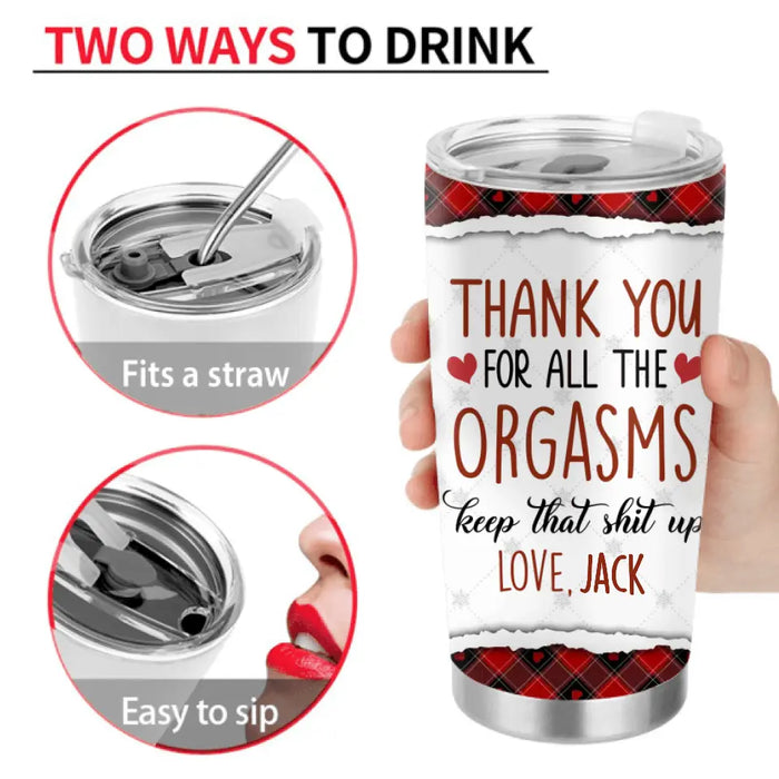 Personalized Funny Christmas Couple Tumbler - Christmas Gift Idea For Couple - Thank You For All Orgasms