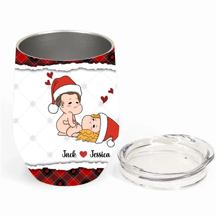 Personalized Funny Christmas Couple Wine Tumbler - Christmas Gift Idea For Couple - Moanday Tongueday