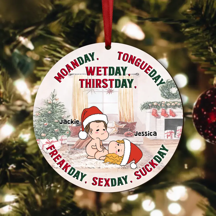 Personalized Funny Christmas Couple Circle Wooden Ornament - Christmas Gift Idea For Couple - Wetday Thirstday