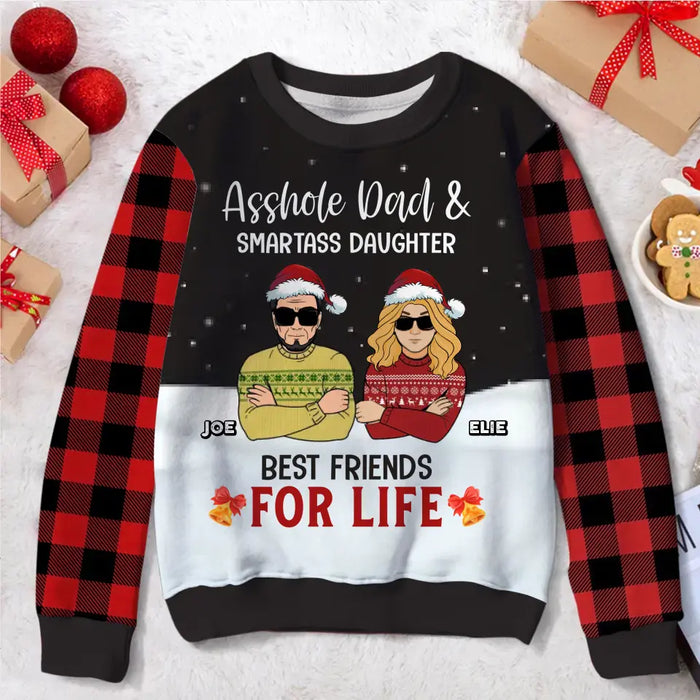 Personalized Christmas Father And Daughter Sweater - Gift Idea For Daughter/Dad - Asshole Dad And Smartass Daughter Best Friends For Life