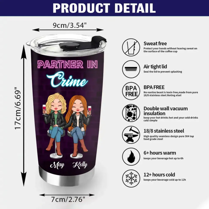 Personalized Besties Tumbler - Christmas Gift Idea for Sisters/Friends/Besties - Partner In Crime