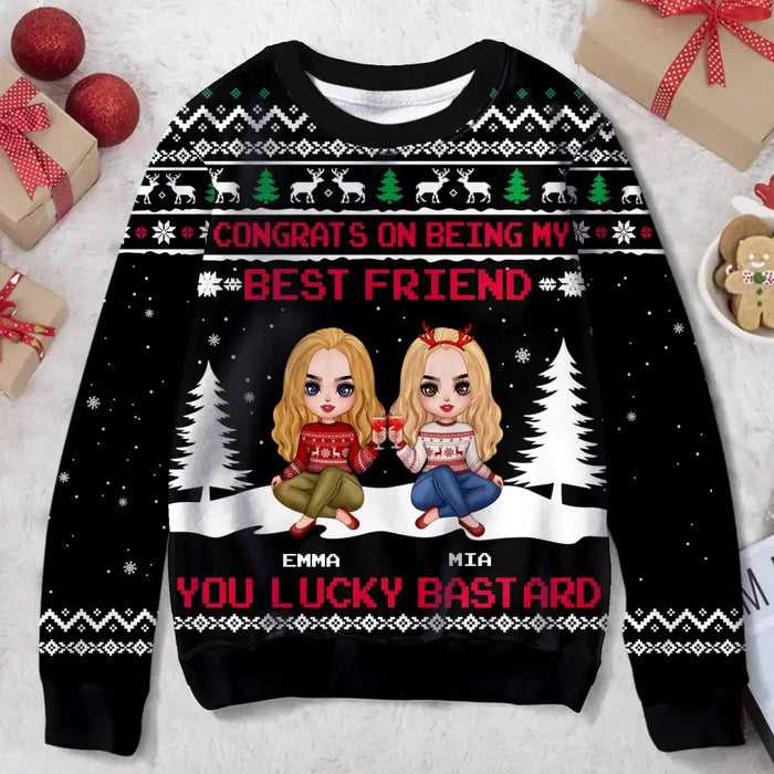 Personalized Christmas Besties Sweater - Gift Idea For Sister/Bestie/Friend/Brother/Coworker - Congrats On Being My Bestie