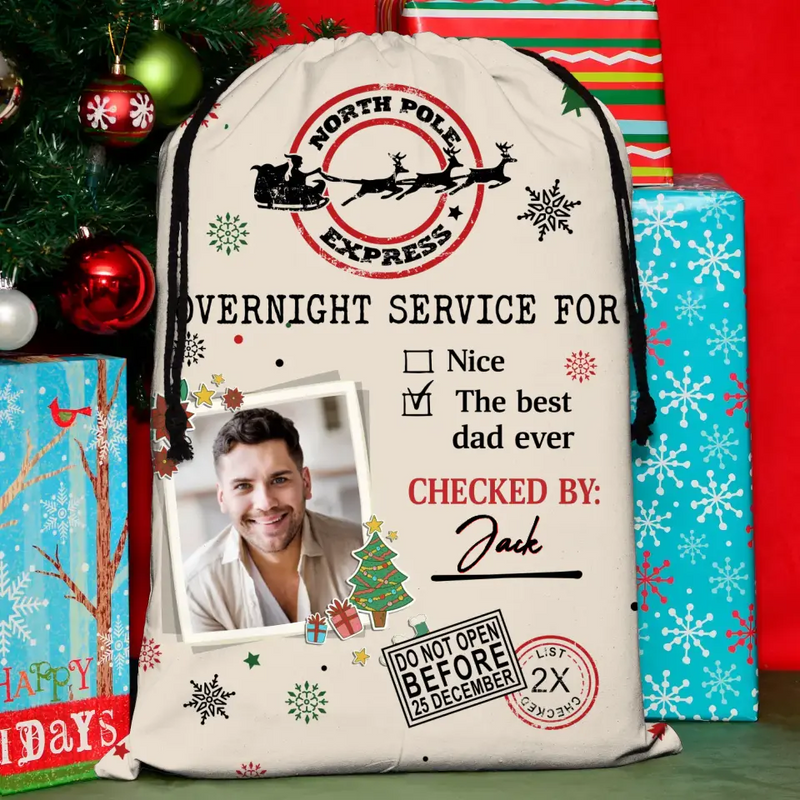 Personalized To My Wife/Husband Santa Sack - Upload Photo - Gift Idea For Christmas/Him/Her - North Pole Express