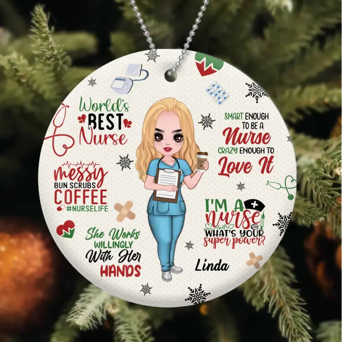 Personalized Nurse Circle Wooden Ornament - Gift Idea For Nurse Lovers/Friends - World's Best Nurse