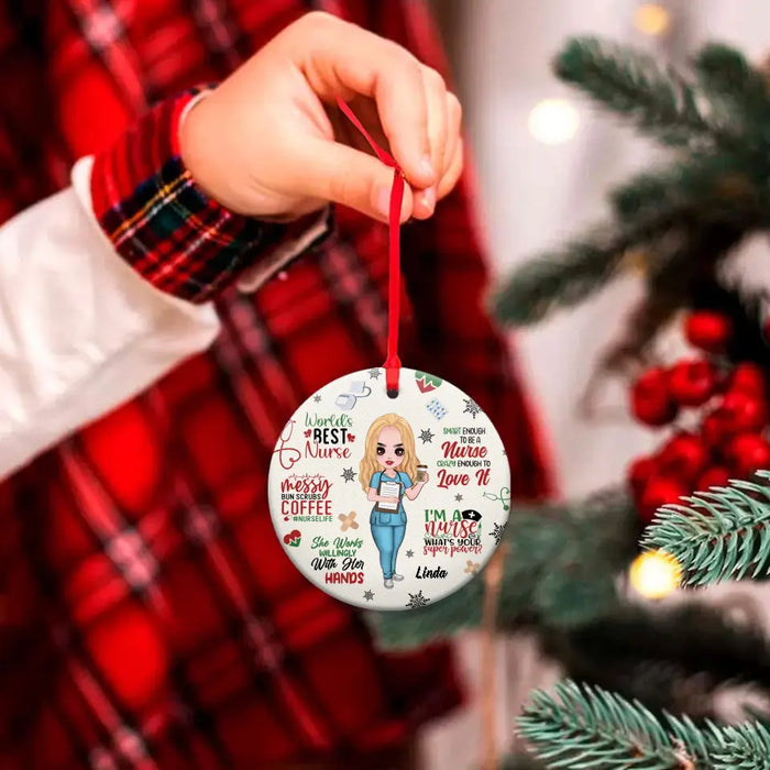 Personalized Nurse Circle Wooden Ornament - Gift Idea For Nurse Lovers/Friends - World's Best Nurse
