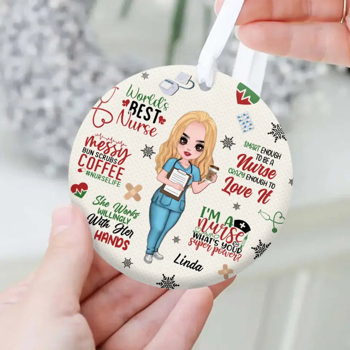 Personalized Nurse Circle Wooden Ornament - Gift Idea For Nurse Lovers/Friends - World's Best Nurse