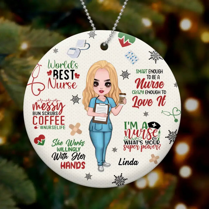 Personalized Nurse Circle Wooden Ornament - Gift Idea For Nurse Lovers/Friends - World's Best Nurse