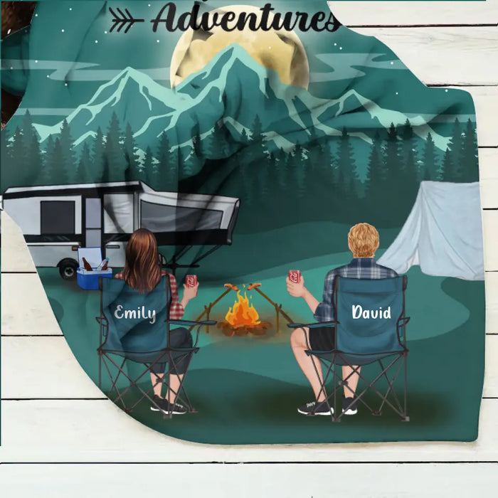 Custom Camping Quilt/Fleece Throw Blanket - Gift Idea For Couple, Camping Lovers, Family - Up to 5 Kids, 4 Pets - Fill Your Life With Adventures