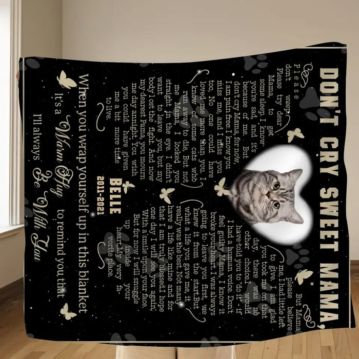 Personalized Memorial Fleece Throw Blanket & Quilt - Memorial Gift Idea For Pet Lover - Upload Photo - Don't Cry Sweet Mama