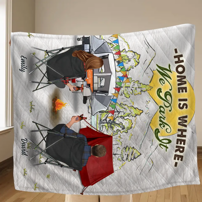 Personalized Camping Quilt/Fleece Throw Blanket - Gift Idea For Camping Lover/Couple/Family/Friends - Home Is Where We Park It