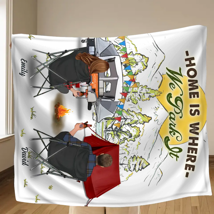 Personalized Camping Quilt/Fleece Throw Blanket - Gift Idea For Camping Lover/Couple/Family/Friends - Home Is Where We Park It