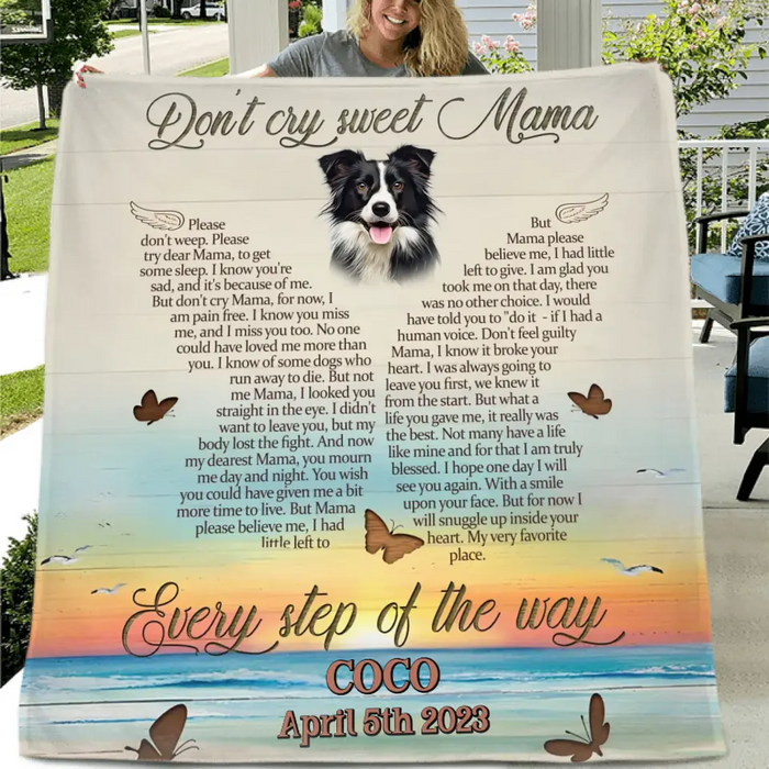 Personalized Memorial Photo Quilt/Fleece Throw Blanket - Memorial Gift Idea for Dog/Cat Owners - Don't Cry Sweet Mama