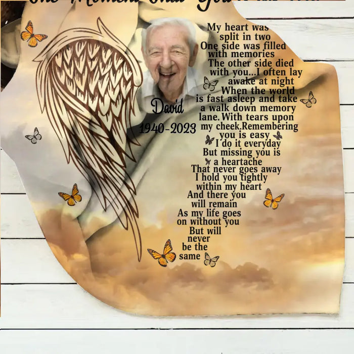 Personalized Memorial Fleece Throw Blanket & Quilt - Upload Photo - Sympathy Gift For Loss Of Family Member - The Moment That You Left Me