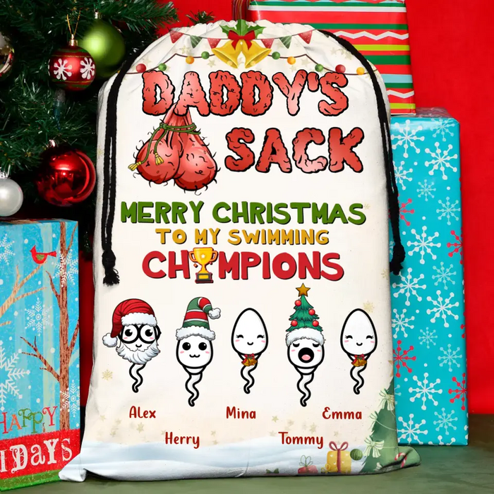 Personalized Sperm Santa Sack - Gift Idea For Christmas/Family - Daddy's Sack Merry Christmas To My Swimming Champions