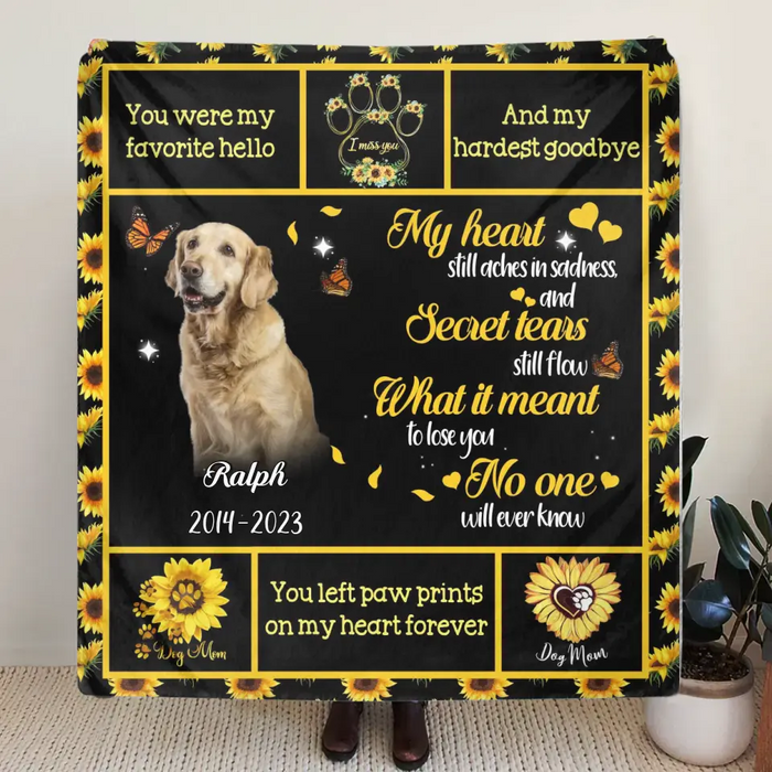 Personalized Pet Memorial Fleece Throw Blanket & Quilt - Memorial Gift Idea For Loss Of Pet - Upload Photo - You Left Paw Prints On My Heart Forever