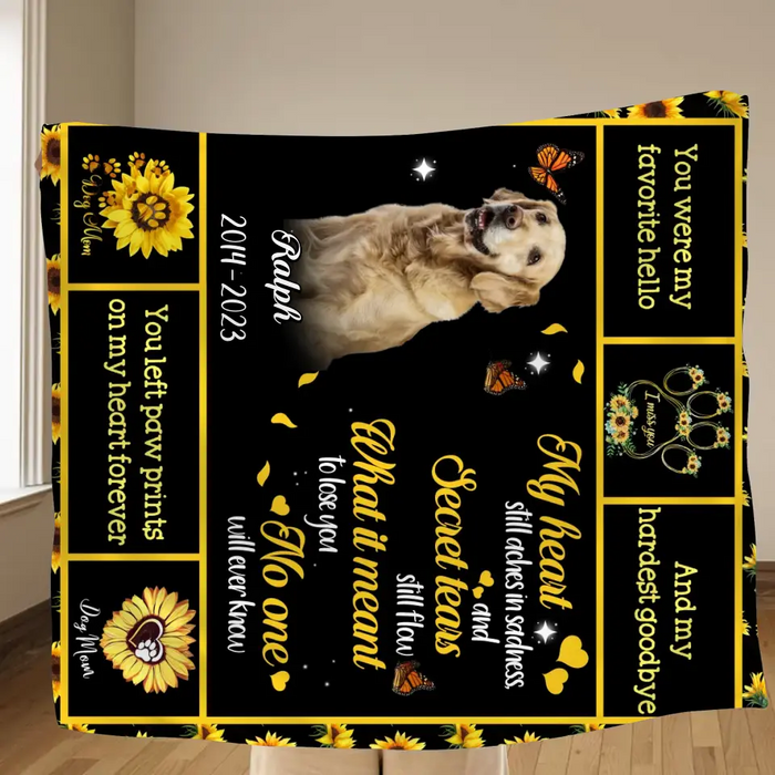 Personalized Pet Memorial Fleece Throw Blanket & Quilt - Memorial Gift Idea For Loss Of Pet - Upload Photo - You Left Paw Prints On My Heart Forever