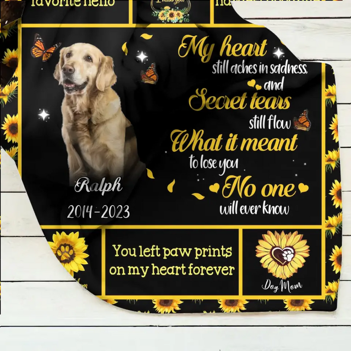 Personalized Pet Memorial Fleece Throw Blanket & Quilt - Memorial Gift Idea For Loss Of Pet - Upload Photo - You Left Paw Prints On My Heart Forever