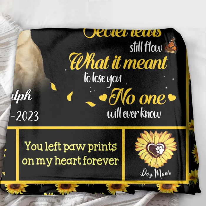 Personalized Pet Memorial Fleece Throw Blanket & Quilt - Memorial Gift Idea For Loss Of Pet - Upload Photo - You Left Paw Prints On My Heart Forever